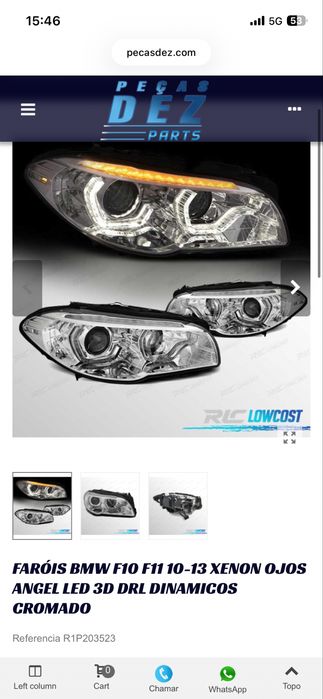 Faróis BMW F10 F11 10-13 Xenon Angel Eyes Led 3D DRL Dinâmicos Cromado
