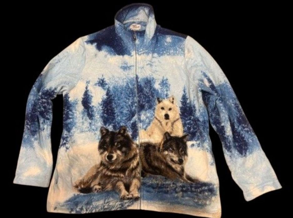 Флісова кофта, вінтажна фліска з вовками .