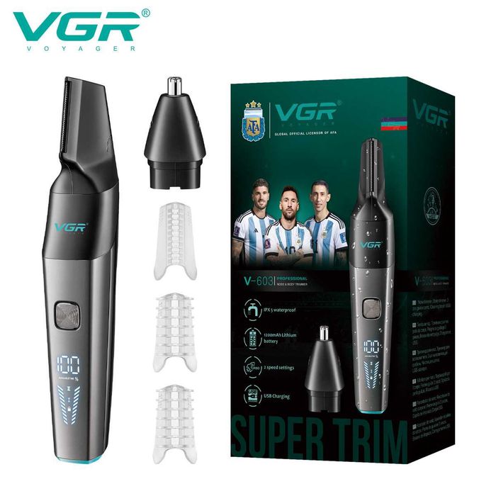 Тример VGR 2 в 1 V-603, 2 насадки (для носу та волосся), IPX5. Type-C
