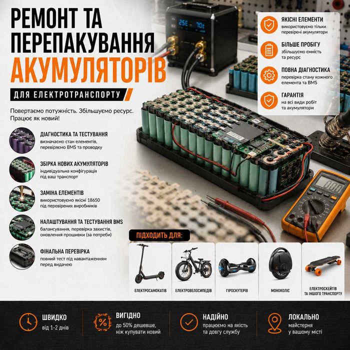 Ремонт та перепакування акумуляторів для електротранспорту