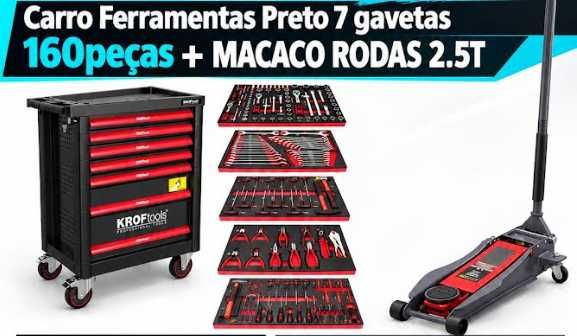 Carro ferramentas 7 gavetas 160 peças + Macaco 2.5T
