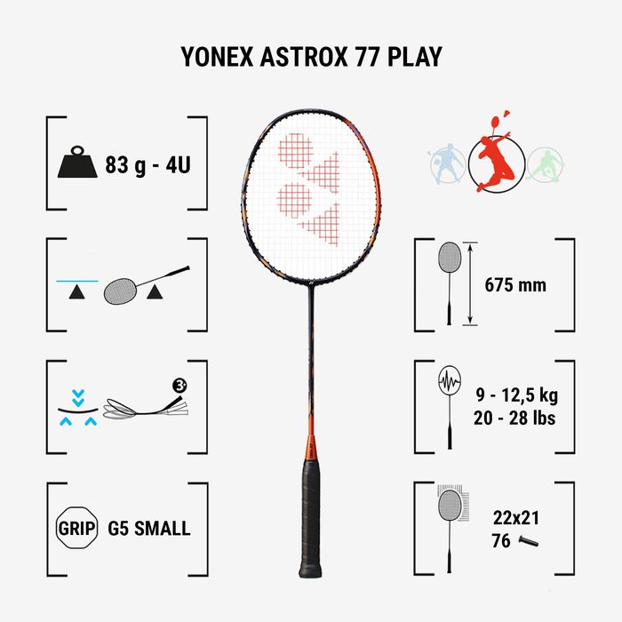 Raquete de badminton - Yonex Astrox 77 Play laranja