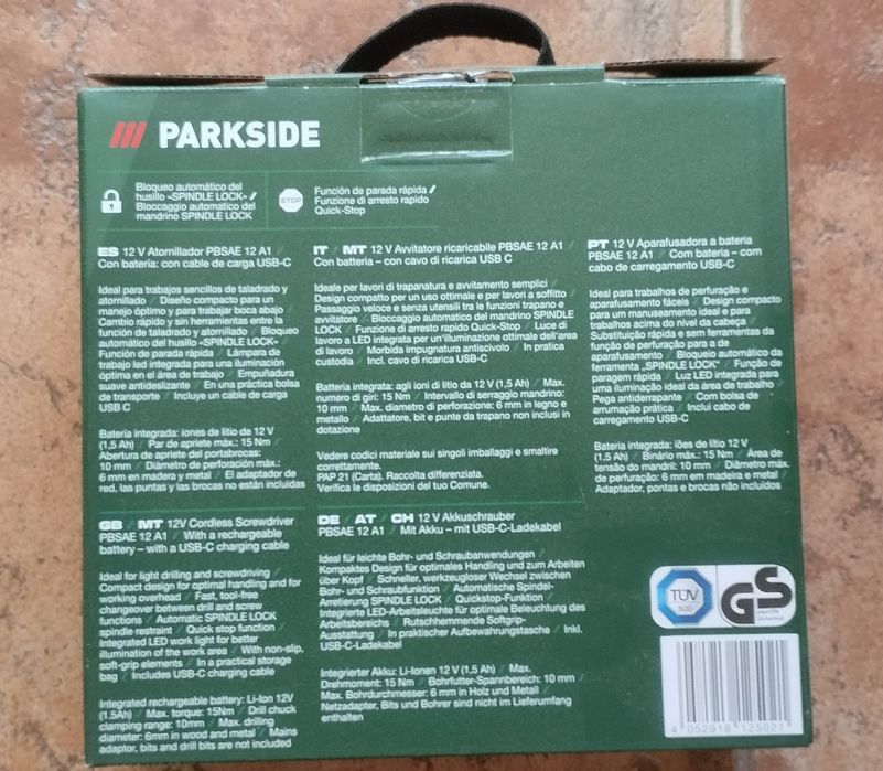Aparafusadora 12V c/ bateria incluída mala de tecido Parkside