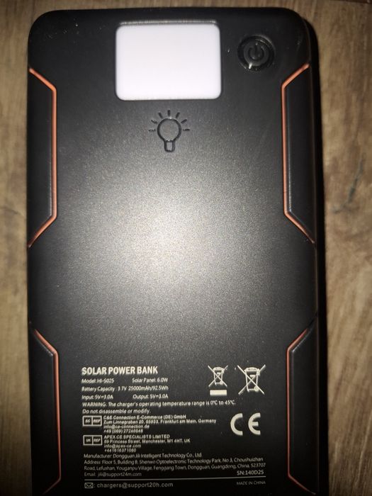 Solar Power Bank 25 000 mAh