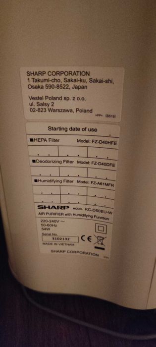 oczyszczacz powietrza nawilżacz jonizator Sharp KC-D50EU-W