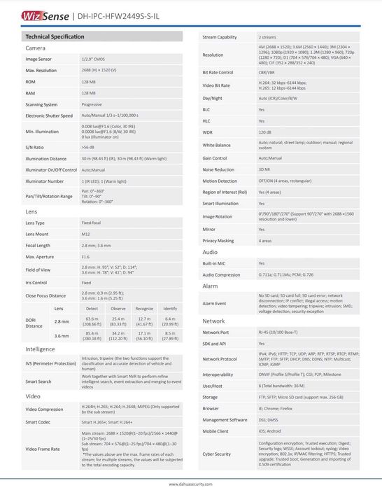 IP камера 4 мп Dahua IPC-HFW2449S-S-IL - WizSense + Dual Light