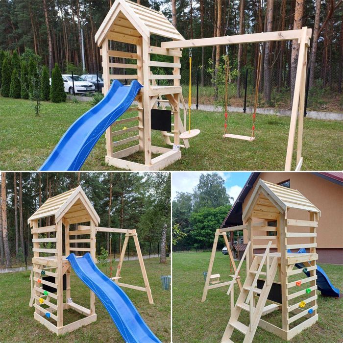 Plac zabaw ,,LENA''  | Domek + Ślizg + 2 Huśtawki + Tablica | KOMPLET | Dostawa Cała Polska