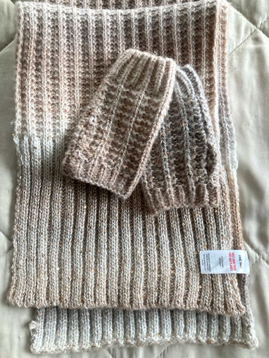 Длинный шарф (170 см) и митенки нарядный комплект