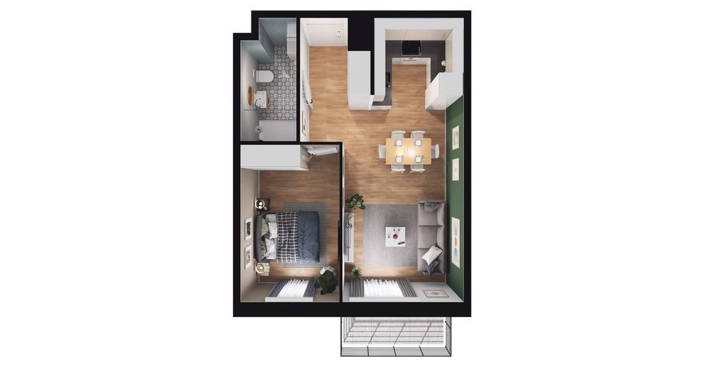 2-pokojowe mieszkanie 42 m² + balkon - Widok 3