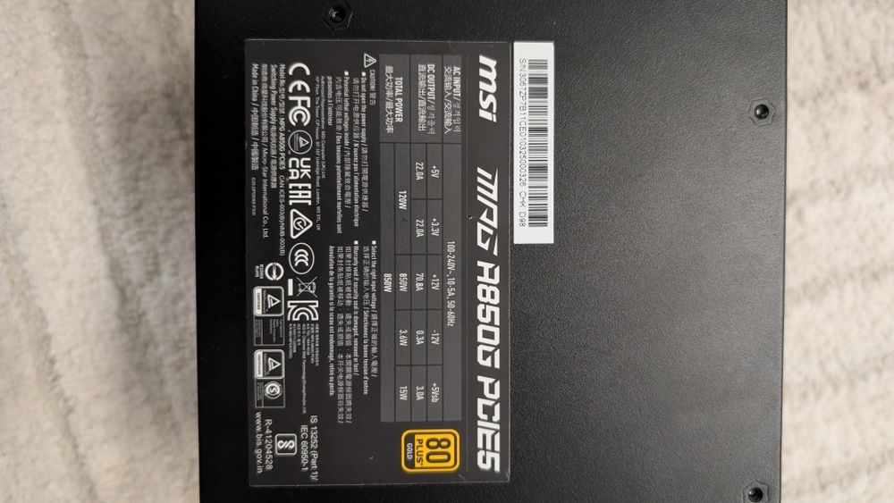 Zasilacz komputerowy MSI MPG A850G PCIE5 ATX 3.0