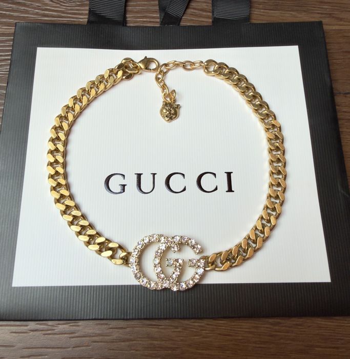 Naszyjnik Gucci stare złoto z cyrkoniami