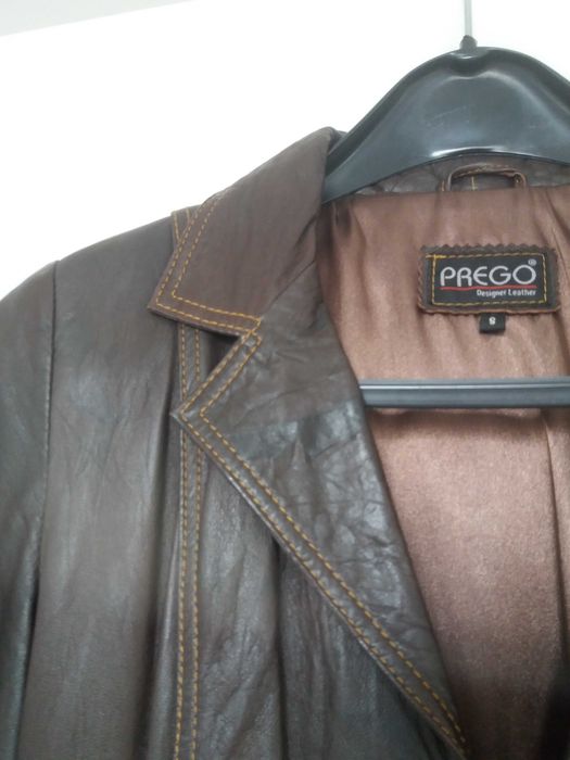 Skórzany czekoladowy płaszcz