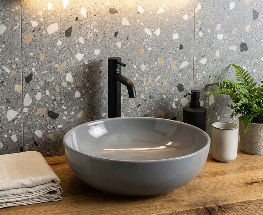 Umywalka 40cm Grafit nablatowa