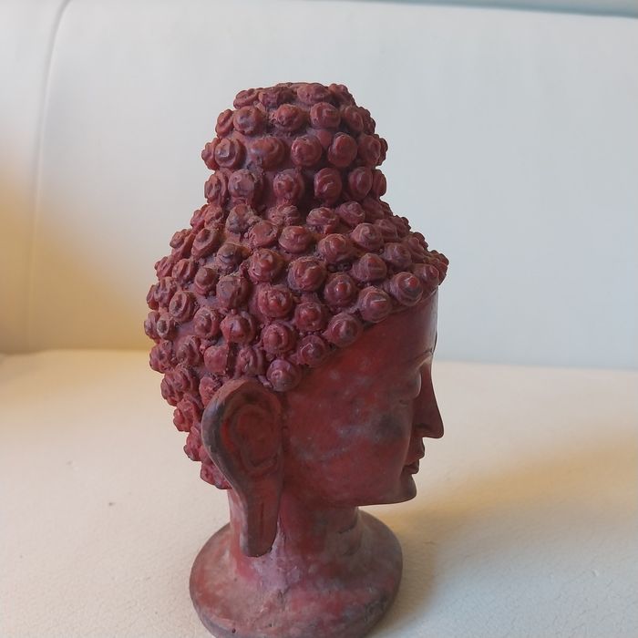 Estátua Cabeça de Buda Decorativa 14cm (Tons Terracota / Vermelho)