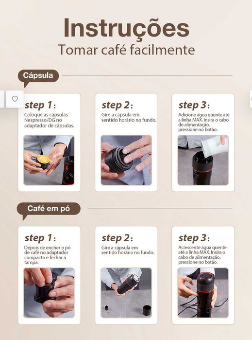 Maquina café portátil Nova - Varias cápsulas - Carro, camping, viagem