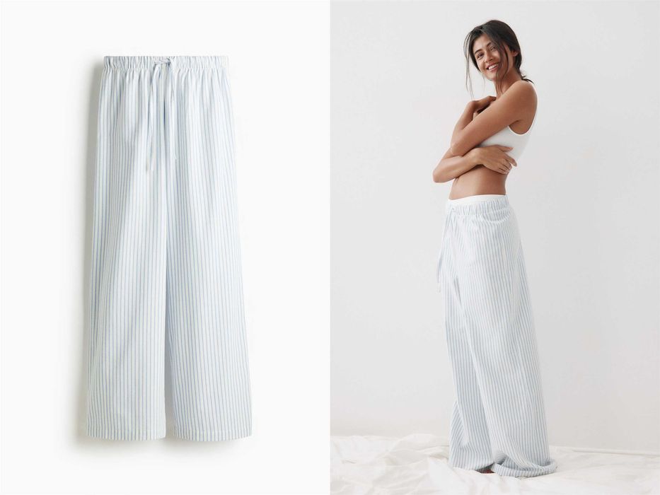 Piżama spodnie S nowa kolekcja białe paski bawełna flanela PROMOCJA