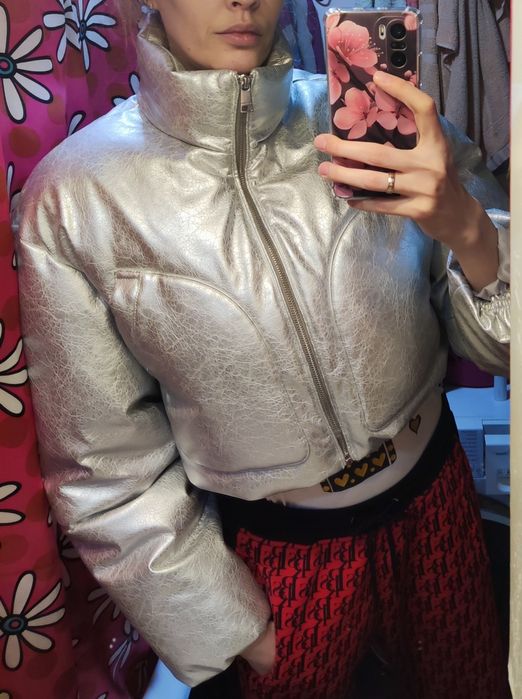 Срібляста куртка пуховик бомбер Pull&Bear, розмір L