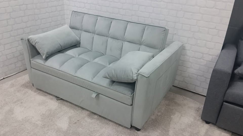 Sofá cama de casal, 2 lugares, em veludo, cinza *NOVO*