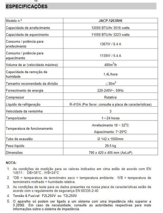 Ar Condicionado Portátil - Jocel JACP-1263RHI