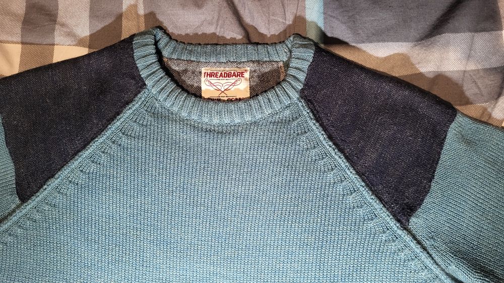 Śliczny sweter męski Threadbare wełna zielony turkus