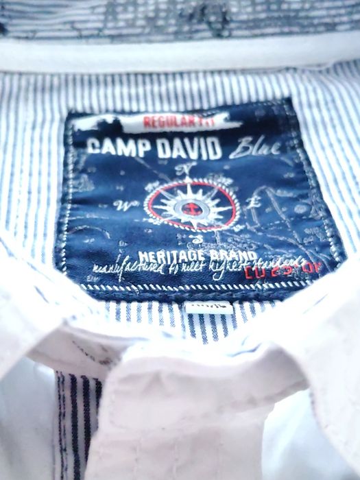 DUŻA (3XL) biała haftowana męska koszula Camp David
