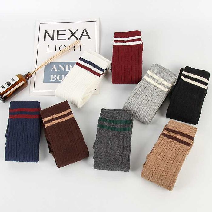 Гольфы гетры теплые за колено хлопковые с полосками