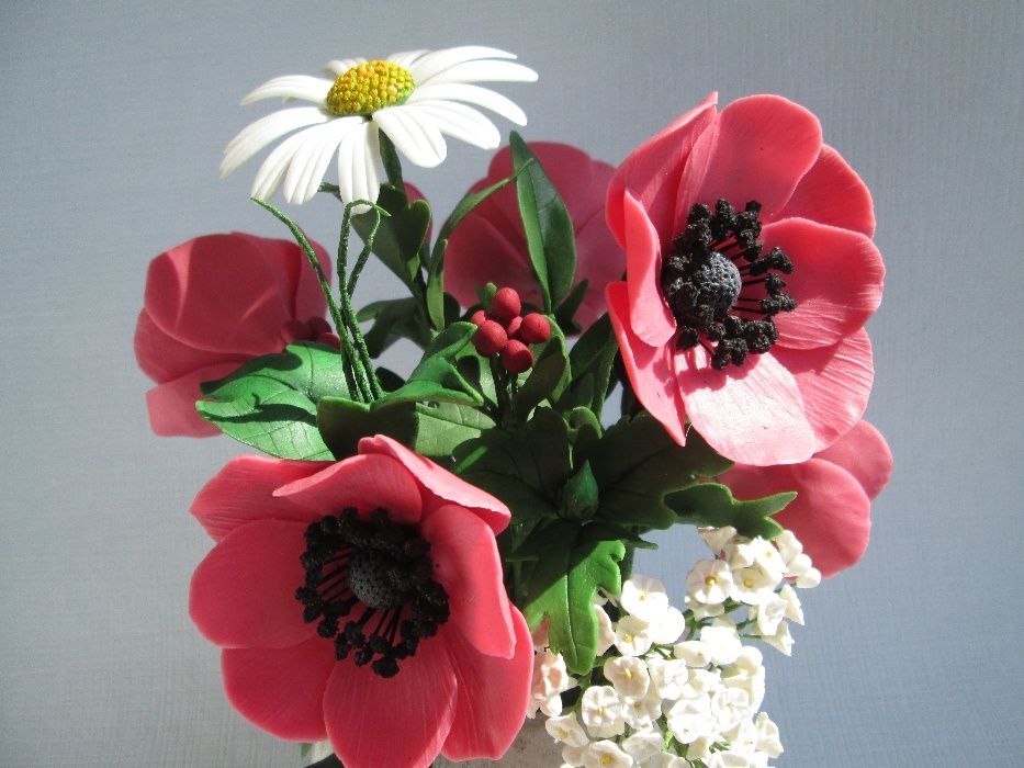 Букет цветов анемоны из холодного фарфора. Ручная авторская работа.