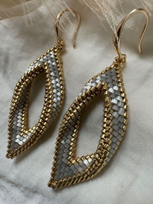 Kolczyki koraliki ręcznie robione hand made miyuki zlote