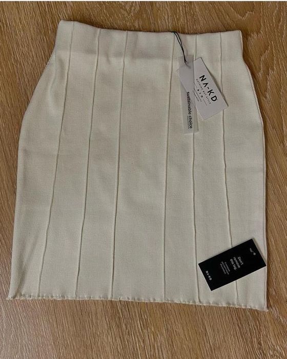 Спідниця Na-Kd XS-S печворк в рубчик, молочного кольору