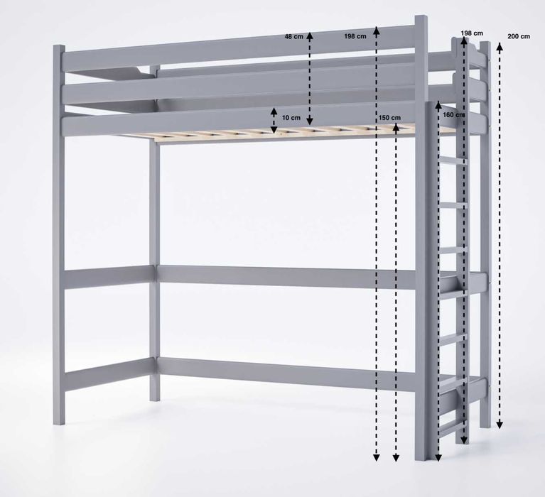 Łóżko antresola "TADEK" grafit 90x200