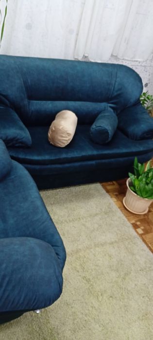 SOFA + FOTEL granatowy/ciemna zieleń  po renowacji