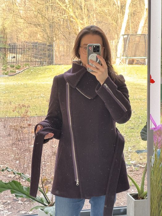 Bordowy płaszcz z wełną Dziekański 40