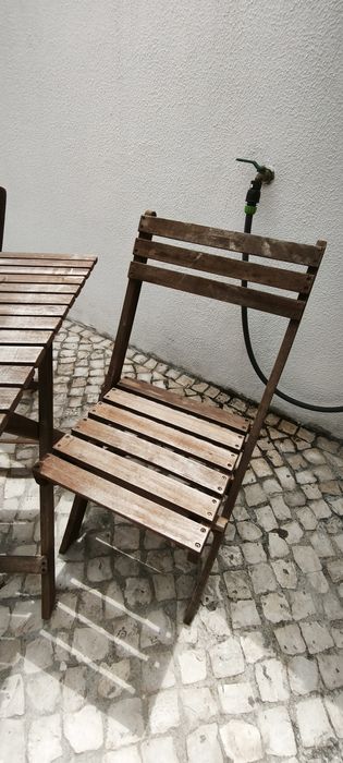 Conjunto refeição mesa cadeiras exterior madeira