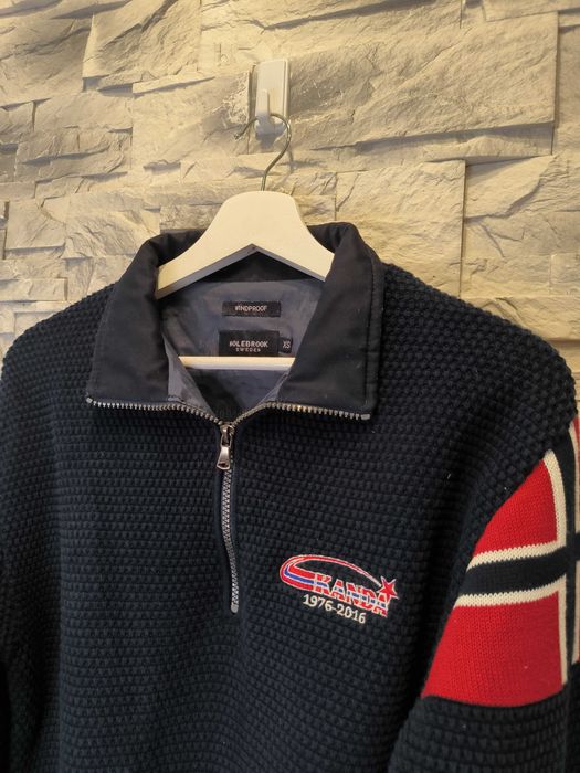 Sweter Wełniany Holebrook Wełna Granatowy Half-Zip XS