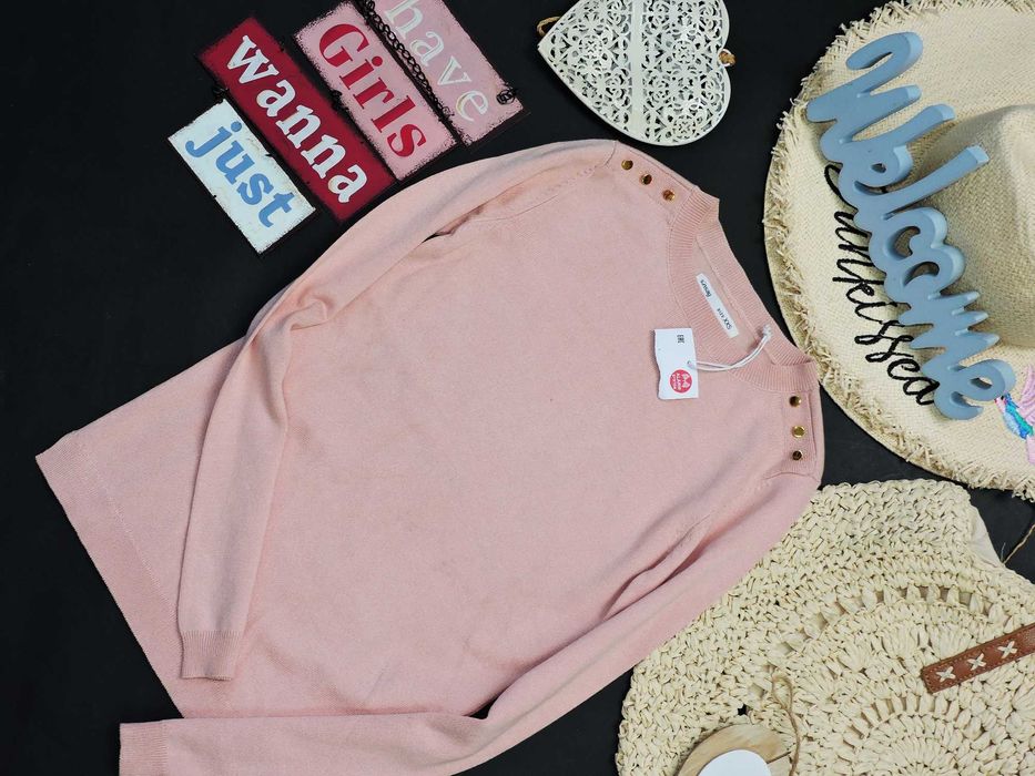 Sinsay Nowy cienki sweterek pudrowy róż guziczki XXS