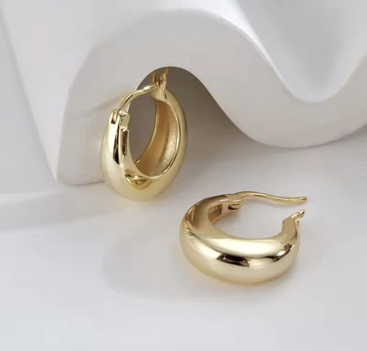 Hit kolczyki okrągłe srebrne platerowane próba 925, kolor złoty