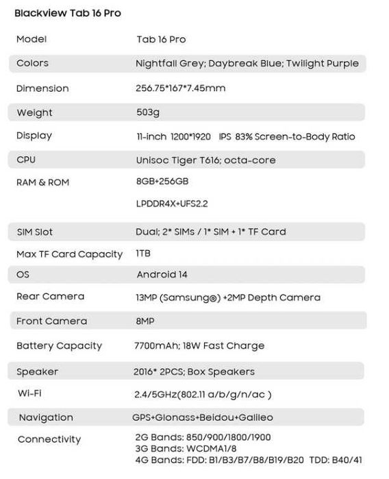 Планшет Blackview Tab 16 Pro 8+16/256GB 11" Android 14 LTE + Чохол