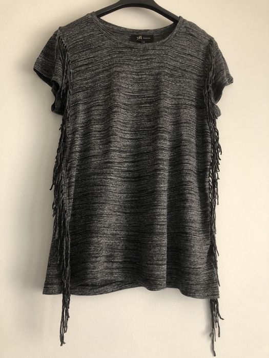 Reserved YFL bluzka T-shirt frędzle festiwalowa S 36 szary melanżowy