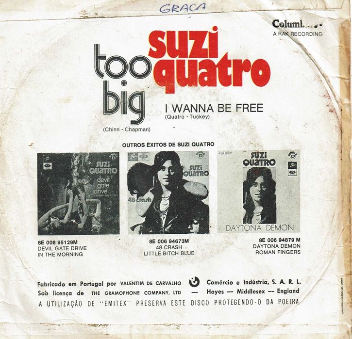 Suzi Quatro - Too Big + 1 -  vinil 45 Rpm