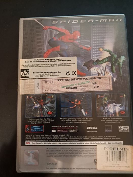 Jogo para Playstation2: "Spider-man" Preço: 10€ (Posso negociar).