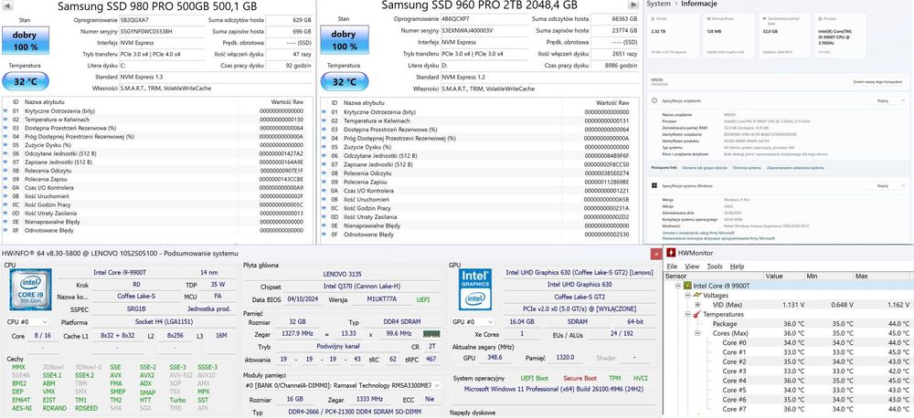 Lenovo ThinkCentre M920x Tiny |i9-9900T|32 GB|500 GB NvMe i 2TB NvMe