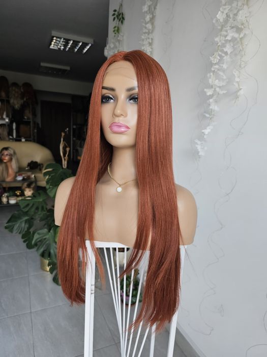 Długa ruda peruka premium Inka lace front naturalny efekt