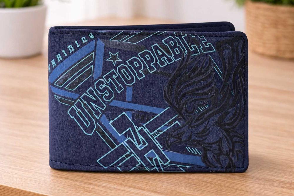 Carteira “Unstoppable” | Azul & Preto | Muito Espaçosa | Nova sem uso