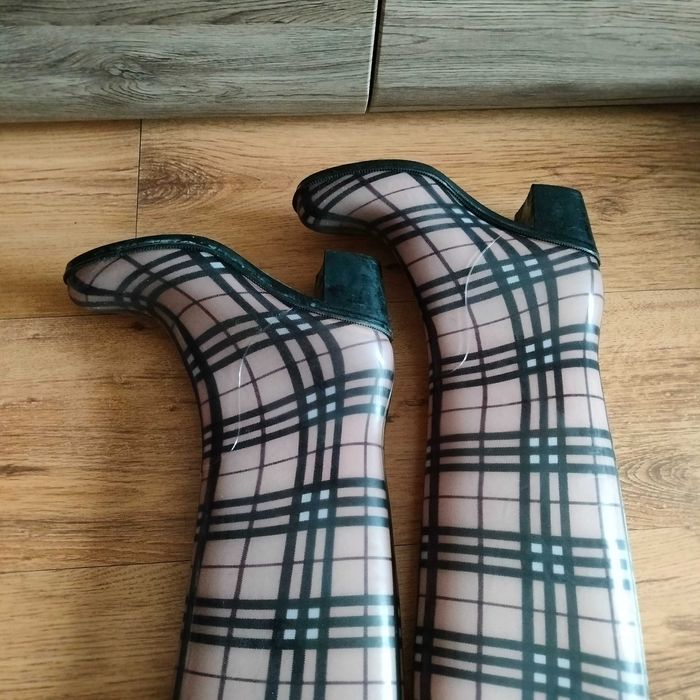 Kalosze w kratkę na obcasie 38, wysokie