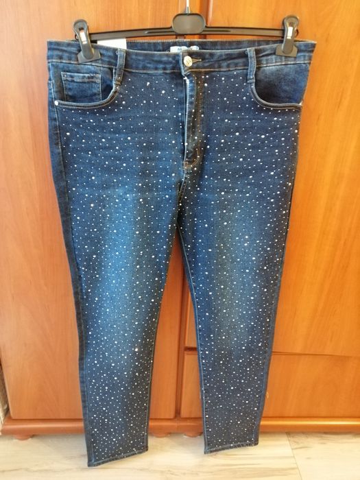 Spodnie jeansy z cyrkoniami do 120cm pas, 48, 50
