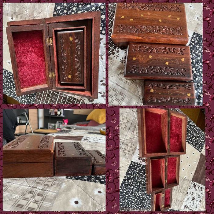 Набор из 3 шкатулок из розового дерева Сундчок Ларец Скринька Дерево