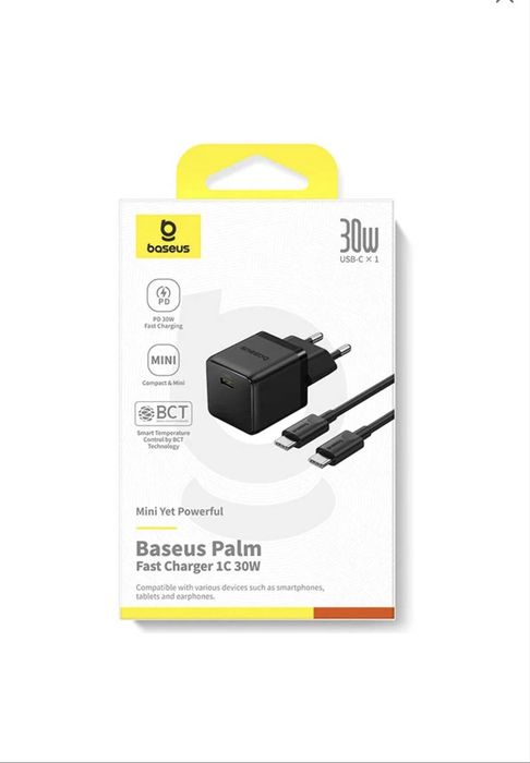 Оригінальний Baseus Palm 30W PD USB-C + кабель Type-C | Швидка зарядка для iPhone Samsung Xiaomi
