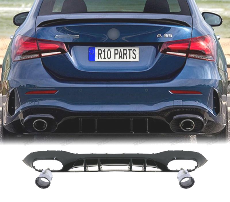 DIFUSOR MERCEDES CLASE A W177 18- LOOK A35 AMG BERLINA PRETO BRILHANTE + PONTEIRAS ESCAPE
