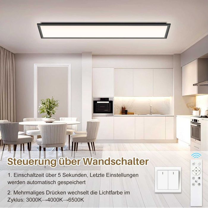 Painel LED de Teto 100×25cm Dimmável com Comando – 36 W, 3600 lm, Novo