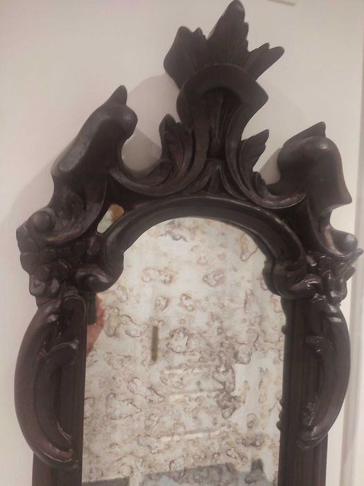 Espelho decorativo envelhecido moldura castanha
